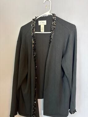 Linea Black Sequin Trim Open Front Sweater Womens Size 2XL